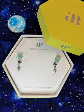 Color Me Glamorous Mint Green & Rhodium Earrings w/ Original Box